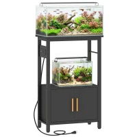 PawHut 5-10 Gallon Fish Tank Stand Aquarium Stand with Power Outlets, Cabinet, Shelf, 550 lbs Capacity, 20.5" x 11" x 31.5"(m-13)
