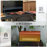 Outsunny Charcoal Smoker Adjustable Height, Folding Shelves, Thermometer, and Wheels, Black(m-4)