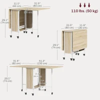 HOMCOM Folding Dining Table, Extendable Kitchen Table for Small Spaces with Storage Shelf and 6 Wheels, Natural Wood(m-4)