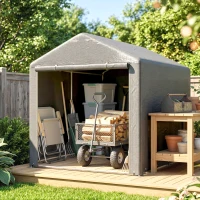 Outsunny Portable Bicycle Shed with Galvanized Steel Frame and Large Door, Waterproof Outdoor Shed for Garden Tools, Light Grey(m-1)