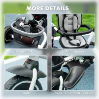 Aosom Tricycle for Toddler 6-in-1 Kids Trike, Foldable Converts Stroller to Baby Push Bike, Adjustable Backrest with Detachable Guardrail & Handle, Brake for 1-4 Years Old, Grey(m-10)