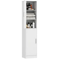 HOMCOM Tall Bathroom Cabinet, Slim 6-Tier Bathroom Floor Cabinet with 2 Doors and 4 Adjustable Shelves, White(m-2)
