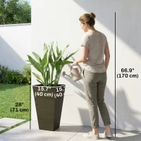 Outsunny Tall Planter for Outdoor Plants Set of 3, 28 Inch Taper Planter with Drainage Holes, Bronze(m-3)