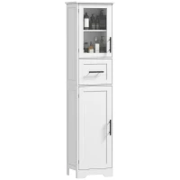 HOMCOM 67" Tall Bathroom Storage Cabinet, Freestanding Narrow Bathroom Cabinet with Adjustable Shelves, Glass Door and Drawer(m-9)
