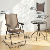 Outsunny Folding Outdoor Bistro Set, Patio Table and Chairs with Reclining Backrest and Round Dining Table, Brown(m-3)