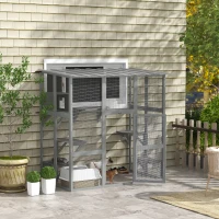 PawHut Large Outdoor Catio with Weatherproof Roof, Bridge, Resting Box, Platforms, Grey(m-8)