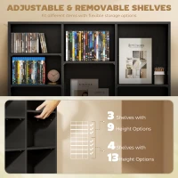 HOMCOM Media Storage Cabinet, 9-Tier DVD Shelf with 21 Adjustable Shelves, Holds 835 CDs, 500 DVDs or 640 Blu-rays, Black(m-5)