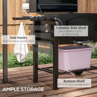 Outsunny Charcoal Smoker Adjustable Height, Folding Shelves, Thermometer, and Wheels, Black(m-6)