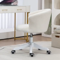 Vinsetto Armless Office Chair, Fluffy Computer Desk Chair with Adjustable Height, Swivel Wheels, Mid Back, White(m-8)