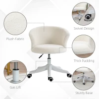 Vinsetto Armless Office Chair, Fluffy Computer Desk Chair with Adjustable Height, Swivel Wheels, Mid Back, White(m-6)