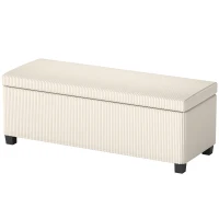 HOMCOM 44 Inches Ottoman with Storage, Lid, Legs, Corduroy End of Bed Bench for Living Room, Bedroom, Entryway, Beige(m-2)