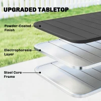 Outsunny 47" x 28" Outdoor Dining Table for 4, Rectangular Patio Table with Slatted Top and Rounded Edges, Grey(m-5)