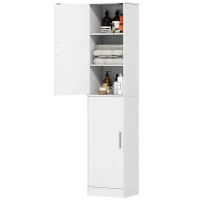 HOMCOM Tall Bathroom Cabinet, Slim 6-Tier Bathroom Floor Cabinet with 2 Doors and 4 Adjustable Shelves, White(m-9)