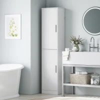 HOMCOM Tall Bathroom Cabinet, Slim 6-Tier Bathroom Floor Cabinet with 2 Doors and 4 Adjustable Shelves, White(m-8)