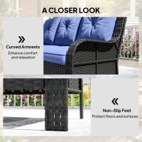 Outsunny Wicker Patio Sofa with Cushions, 3 Seater Rattan Outdoor Couch for Patio, Garden, Porch, Backyard, Deep Blue(m-6)