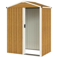 Outsunny 4.5 x 3ft Outdoor Storage Shed, Waterproof Metal Garden Shed with Lockable Door for Backyard, Patio, Lawn, Wood Grain(m-2)