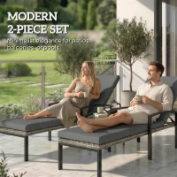 Outsunny Chaise Lounge Chairs Outdoor, Set of 2 Wicker Patio Lounge Chairs with 5-Level Adjustable Backrest, Cushion(m-7)