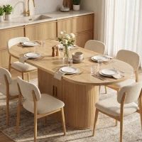 HOMCOM Dining Table Modern Farmhouse Kitchen Table Under-Table Cabinet Oak(m-8)