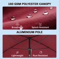 Outsunny 6.5x4ft Rectangle Patio Umbrella Aluminum Tilt Adjustable Garden Parasol Sun Shade Outdoor Canopy Red(m-4)