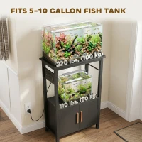 PawHut 5-10 Gallon Fish Tank Stand Aquarium Stand with Power Outlets, Cabinet, Shelf, 550 lbs Capacity, 20.5" x 11" x 31.5"(m-6)