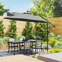 Outsunny 118.1" Patio Offset Umbrella with Cover and Wind Protection Strap,with Crank Handle and Tilt, UPF50+, Grey(m-8)