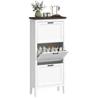 HOMCOM Shoe Cabinet with 3 Flip Drawers, Farmhouse Narrow Shoe Storage Cabinet with Adjustable Shelves, White(m-9)