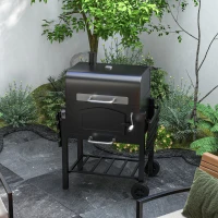 Outsunny Charcoal Smoker Adjustable Height, Folding Shelves, Thermometer, and Wheels, Black(m-8)