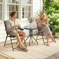 Outsunny Folding Outdoor Bistro Set, Patio Table and Chairs with Reclining Backrest and Round Dining Table, Brown(m-1)