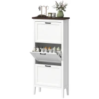 HOMCOM Shoe Cabinet with 3 Flip Drawers, Farmhouse Narrow Shoe Storage Cabinet with Adjustable Shelves, White(m-2)