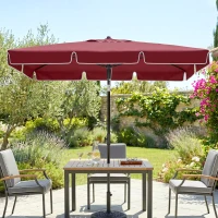 Outsunny 6.5x4ft Rectangle Patio Umbrella Aluminum Tilt Adjustable Garden Parasol Sun Shade Outdoor Canopy Red(m-8)