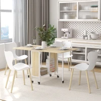 HOMCOM Folding Dining Table, Extendable Kitchen Table for Small Spaces with Storage Shelf and 6 Wheels, Natural Wood(m-9)