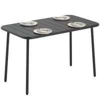 Outsunny 47" x 28" Outdoor Dining Table for 4, Rectangular Patio Table with Slatted Top and Rounded Edges, Grey(m-9)