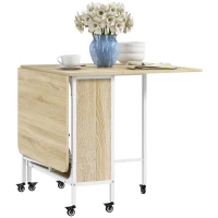 HOMCOM Folding Dining Table, Extendable Kitchen Table for Small Spaces with Storage Shelf and 6 Wheels, Natural Wood(m-3)