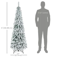 HOMCOM 6' Artificial Slim Flocked Christmas Trees, with Snow Frosted Branches, Downswept Shape, Steel Base(m-3)