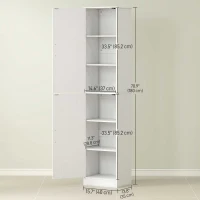 HOMCOM Tall Bathroom Cabinet, Slim 6-Tier Bathroom Floor Cabinet with 2 Doors and 4 Adjustable Shelves, White(m-3)