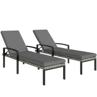 Outsunny Chaise Lounge Chairs Outdoor, Set of 2 Wicker Patio Lounge Chairs with 5-Level Adjustable Backrest, Cushion(m-9)