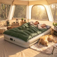 Outsunny Double Sleeping Bag for Adults, Queen Size 2 Person Sleeping Bag with 2 Pillows, for Cold Weather & Warm, Green(m-1)