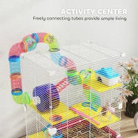 PawHut 5 Tiers Hamster Cage Portable with Exercise Wheels Play Tube Water Bottle Dishes House Ladder for Gerbils, Pink(m-4)