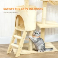 PawHut 53" Cat Tree Tower, Kitten Activity Centre with Scratching Posts, Condo, Perches, Ladder, Hammock, Dangling Toys, Beige(m-7)