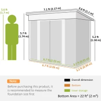 Outsunny 7' x 3.6' Outdoor Storage Shed, Metal Garden Tool Storage House Organizer with Lockable Sliding Doors and Vents for Backyard Patio Lawn, Light Grey(m-3)