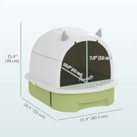 PawHut Cat Litter Box with Lid, Front Door Flap, Scoop, Handle, Easy Clean, for Small and Medium Cats, Green(m-3)