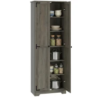 HOMCOM 67" Farmhouse Pantry Cabinet with 2 Doors, Tall Storage Cabinet with Adjustable Shelves, Distressed Grey(m-13)