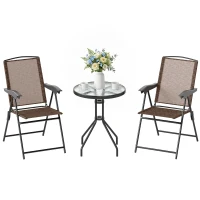 Outsunny Folding Outdoor Bistro Set, Patio Table and Chairs with Reclining Backrest and Round Dining Table, Brown(m-2)