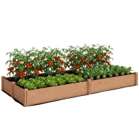Outsunny Wooden Raised Garden Bed, 8 x 4 x 1ft Elevated Garden Box with Dividers and Open Bottom, Outdoor Raised Planter Box(m-9)