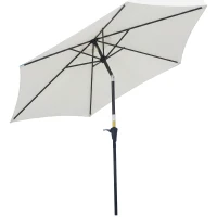 Outsunny 8.5' Round Aluminum Patio Umbrella 6 Ribs Market Sunshade Tilt Canopy w/ Crank Handle Garden Parasol Cream White(m-2)