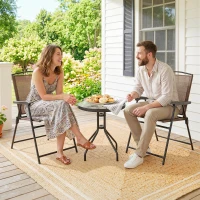 Outsunny Folding Outdoor Bistro Set, Patio Table and Chairs with Reclining Backrest and Round Dining Table, Brown(m-8)