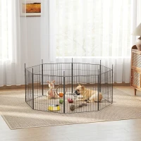 PawHut Dog Playpen for Indoor Outdoor use, Heavy Duty Dog Fence with Door, 23.6" High, 8 Panels, Black(m-8)