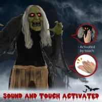 Outsunny Witch Halloween Animatronic Halloween Animatronic with Sound Activated, Light Up Eyes(m-6)