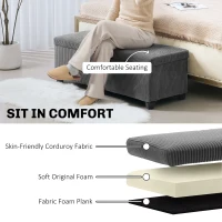 HOMCOM 44 Inches Ottoman with Storage, Lid, Legs, Corduroy End of Bed Bench for Living Room, Bedroom, Entryway, Grey(m-5)