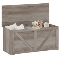 HOMCOM 39.4 Inches Storage Chest, Storage Trunk with 2 Safety Hinges for Living Room, Grey Wood Grain(m-13)